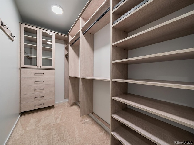 spacious closet featuring light carpet