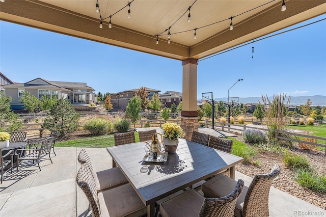 view of patio with a mountain view