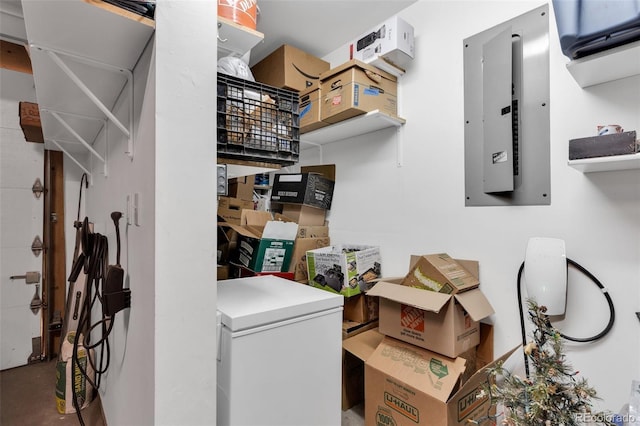 clothes washing area featuring electric panel