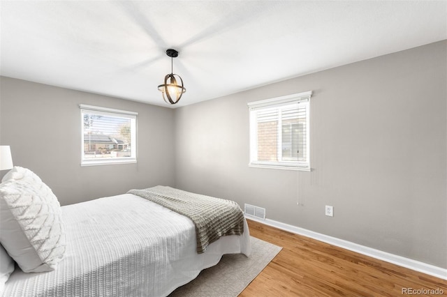 bedroom featuring multiple windows and wood-type flooring