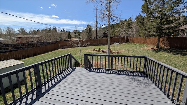 720 Northwoods Dr W, Woodland Park, CO 80863 - wooden terrace featuring a fenced backyard and a yard