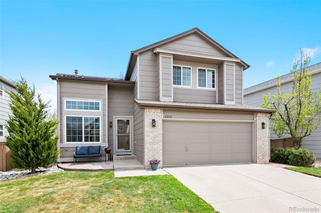 10512 Hyacinth St, Highlands Ranch, CO 80129 - view of front of property with a garage, fence, driveway, and brick siding