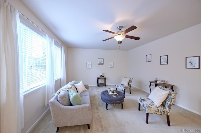 13424 W 64th Pl, Arvada, CO 80004 - living room featuring ceiling fan, carpet floors, and baseboards