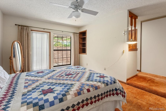 534 Crestone Ave, Salida, CO 81201 - carpeted bedroom with a textured ceiling and a ceiling fan