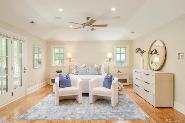 958 S Columbine St, Denver, CO 80209 - bedroom with multiple windows, vaulted ceiling, light wood-type flooring, baseboards, and recessed lighting