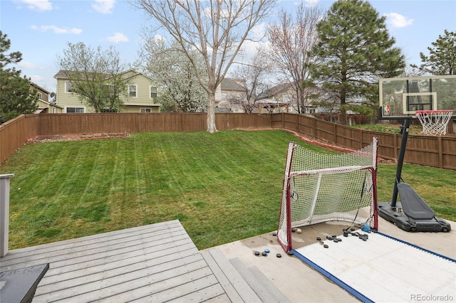 view of yard with a patio area and a fenced backyard