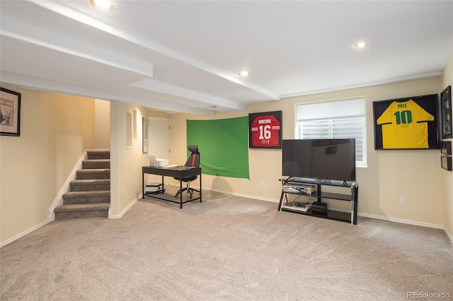 playroom featuring baseboards, carpet, and recessed lighting