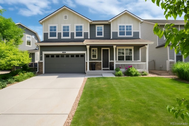 3027 Walnut Grove St, Erie, CO 80516 - craftsman inspired home with board and batten siding, covered porch, an attached garage, and a front yard