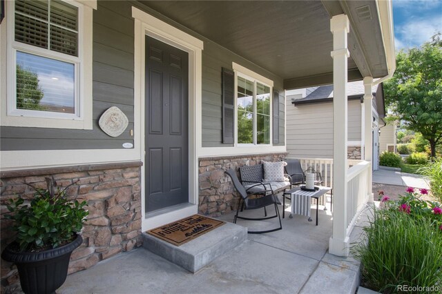 3027 Walnut Grove St, Erie, CO 80516 - entrance to property with covered porch and stone siding
