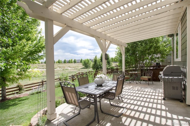 3027 Walnut Grove St, Erie, CO 80516 - view of patio with outdoor dining space, a grill, a pergola, and a view of rural / pastoral area