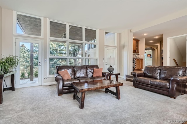 living room with light carpet