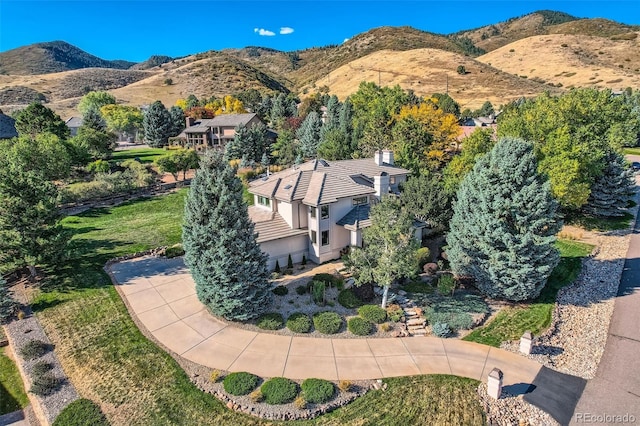 drone / aerial view with a mountain view