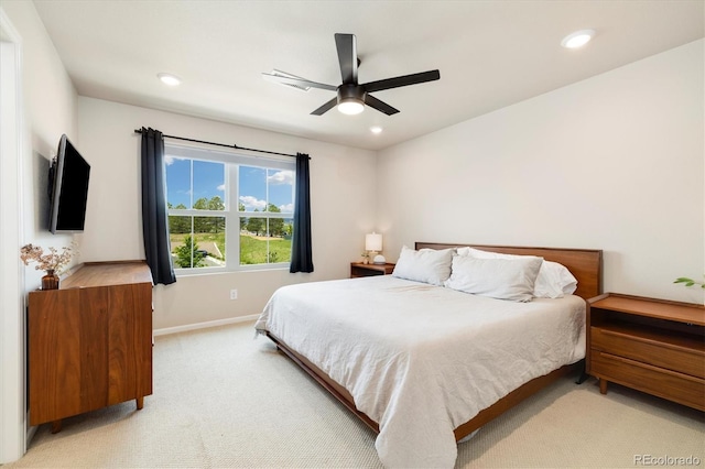 8586 Holman Ct Unit A, Arvada, CO 80005 - bedroom with light carpet, baseboards, recessed lighting, and a ceiling fan