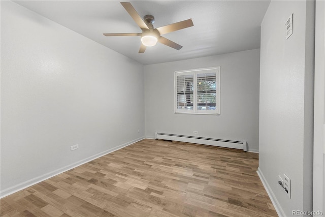2190 S Holly St Unit 207, Denver, CO 80222 - spare room featuring a baseboard radiator, ceiling fan, and light hardwood / wood-style floors