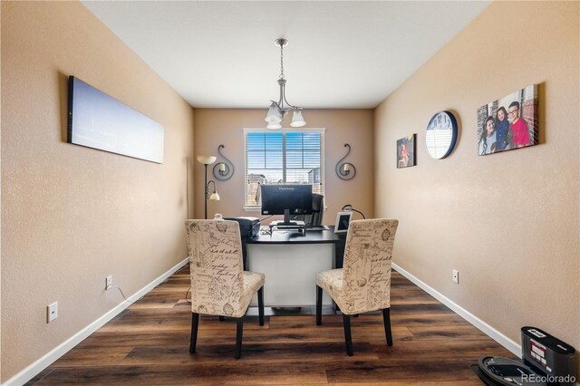 office area with dark hardwood / wood-style floors