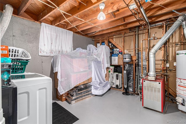 basement with washer / dryer and gas water heater