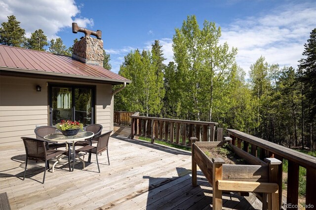 1194 Camp Eden Rd, Golden, CO 80403 - wooden terrace featuring outdoor dining space