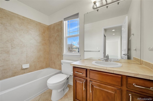bathroom with tile patterned floors, vanity, and toilet