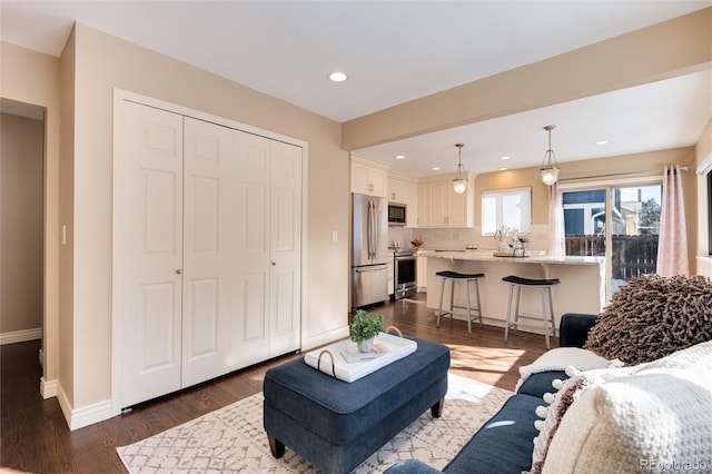 living room featuring dark hardwood / wood-style flooring