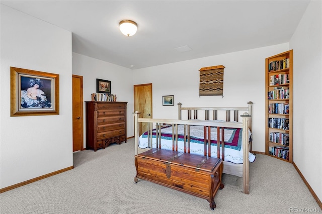 bedroom with light carpet