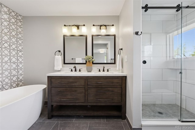 1931 Foothills Rd, Golden, CO 80401 - bathroom with double vanity, a stall shower, and a freestanding tub
