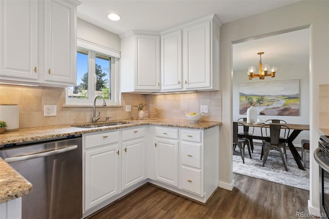1931 Foothills Rd, Golden, CO 80401 - kitchen featuring appliances with stainless steel finishes, a sink, dark wood-style flooring, white cabinetry, and recessed lighting