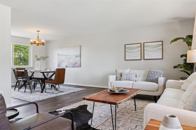 1931 Foothills Rd, Golden, CO 80401 - living area with a chandelier, wood finished floors, and baseboards