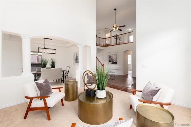 living room with ceiling fan