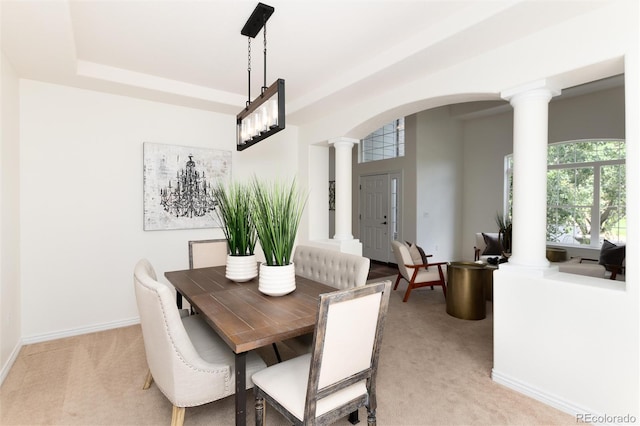 view of carpeted dining space