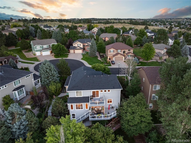 view of aerial view at dusk