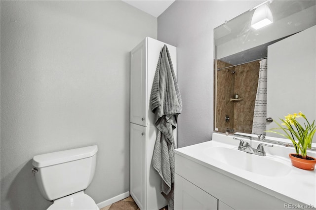 full bathroom with vanity, toilet, and shower / tub combo with curtain