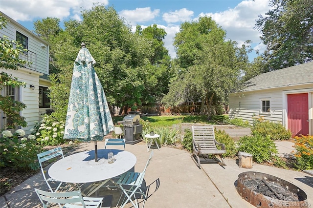1100 W Mulberry St, Fort Collins, CO 80521 - view of patio with fence, outdoor dining area, and a grill