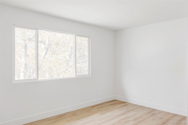 unfurnished room with baseboards and wood finished floors