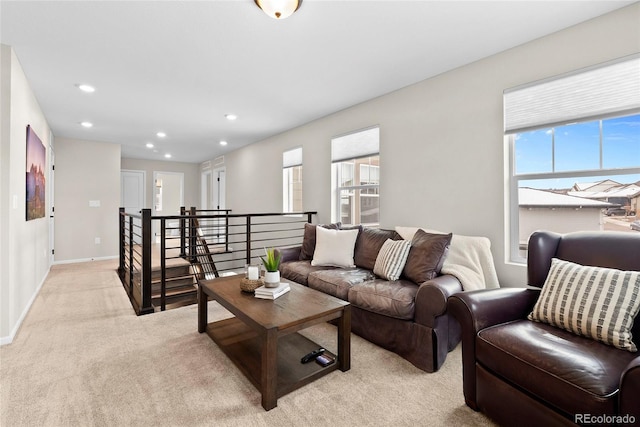 138 Lullaby Ln, Castle Rock, CO 80109 - living room with light colored carpet, recessed lighting, and baseboards