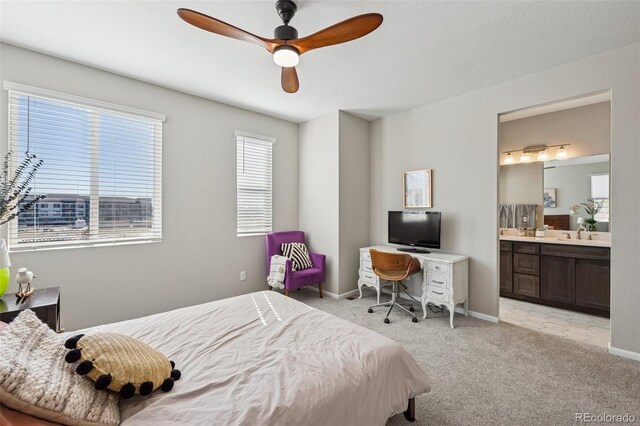2449 Foerster Grass Vw, Colorado Springs, CO 80915 - bedroom with baseboards, ensuite bath, a sink, and light colored carpet