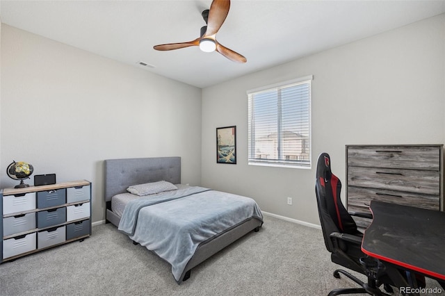 2449 Foerster Grass Vw, Colorado Springs, CO 80915 - bedroom featuring light carpet, baseboards, visible vents, and ceiling fan
