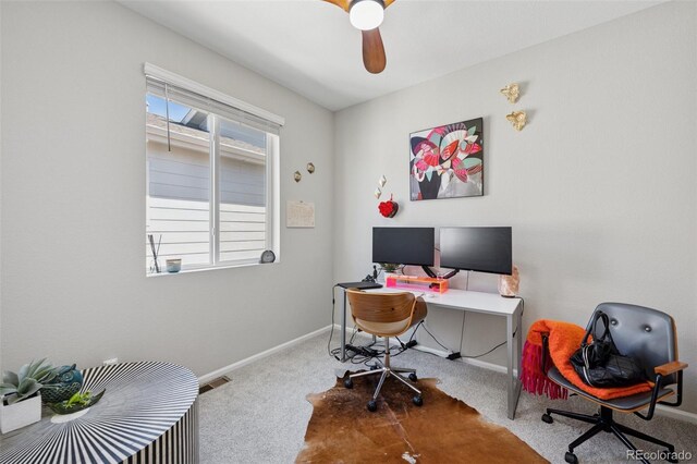 2449 Foerster Grass Vw, Colorado Springs, CO 80915 - office with visible vents, baseboards, carpet flooring, and ceiling fan