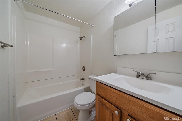 full bathroom featuring toilet, tub / shower combination, tile patterned flooring, and vanity