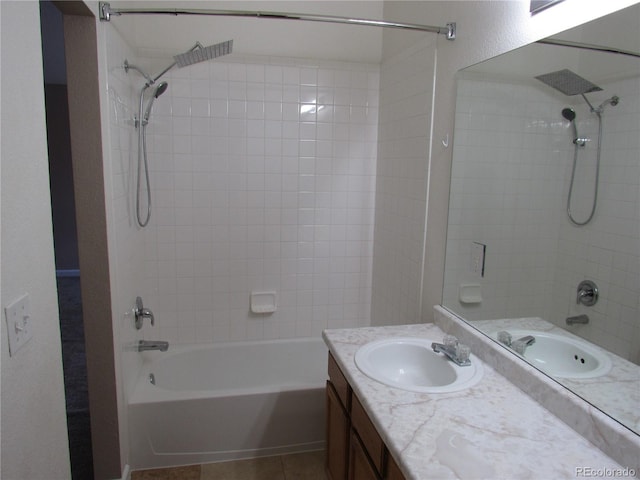 2517 S Genoa St, Aurora, CO 80013 - bathroom featuring shower / bath combination, vanity, and tile patterned flooring