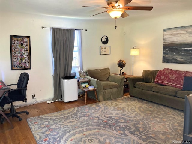5350 Primrose Ln, Denver, CO 80221 - living room with a ceiling fan and wood finished floors