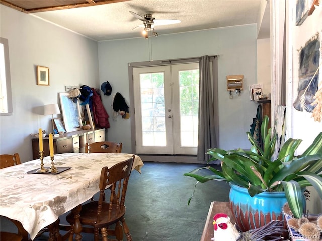 5350 Primrose Ln, Denver, CO 80221 - dining room with french doors, finished concrete floors, and a ceiling fan
