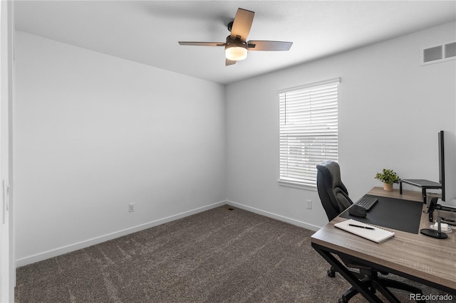 1168 Elbridge Dr, Elizabeth, CO 80107 - office with dark colored carpet, baseboards, and a ceiling fan