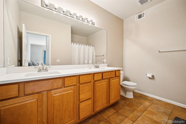 full bathroom with visible vents, toilet, and a sink