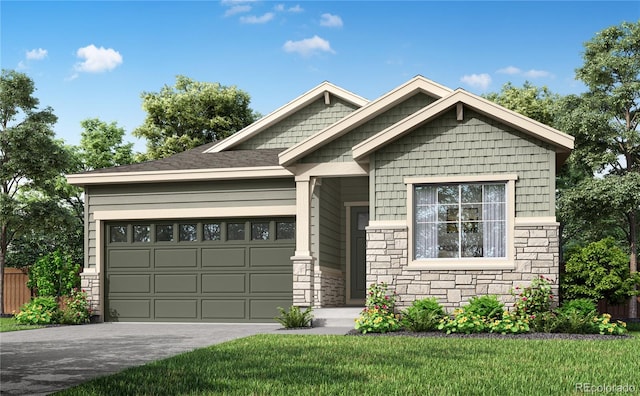 view of front of property featuring a garage and a front lawn