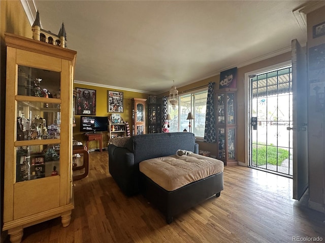 260 Sheridan Blvd, Denver, CO 80226 - living room featuring ornamental molding, wood finished floors, healthy amount of natural light, and baseboards