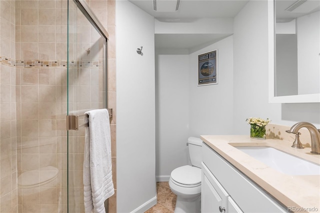 3103 W Bellewood Dr, Englewood, CO 80110 - full bath with toilet, a shower stall, vanity, and tile patterned floors