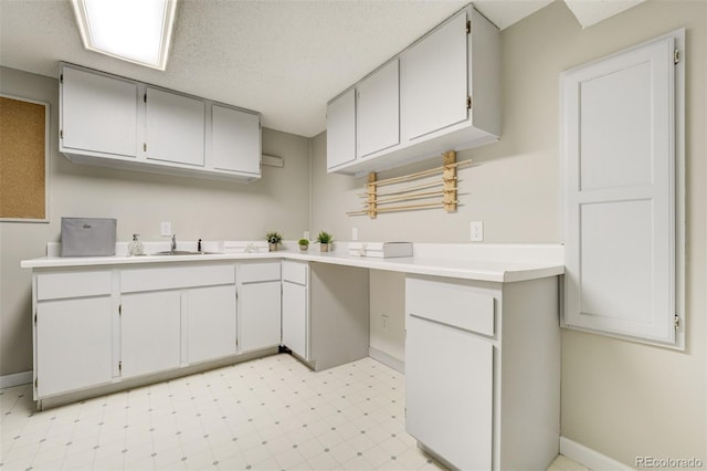 kitchen featuring light countertops, baseboards, and a sink