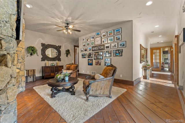 142 Outpost Ln, Evergreen, CO 80439 - sitting room featuring hardwood / wood-style floors, ceiling fan, and recessed lighting