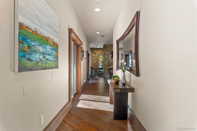 142 Outpost Ln, Evergreen, CO 80439 - corridor with dark wood-type flooring and recessed lighting