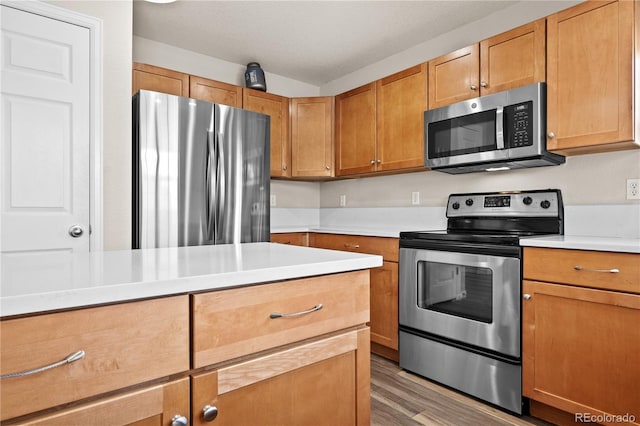 kitchen featuring appliances with stainless steel finishes and hardwood / wood-style floors